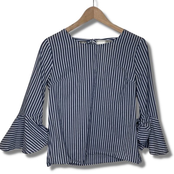 Iz Byer Tops - iZ Byer Womens Blue White Striped Bell Sleeve Boho Low Tie Back Shirt Top S